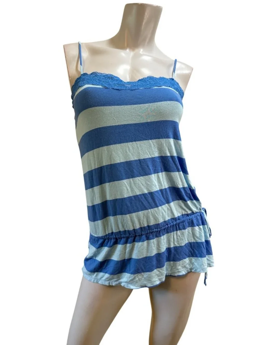 Vintage VS Pink Y2K Striped Lacey Cami Top Coquette Drawstring Babydoll Cami M/L